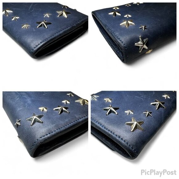 Jimmy Choo Navy Blue Long Leather Wallet with Silver Star Studs - Picture 12 of 16